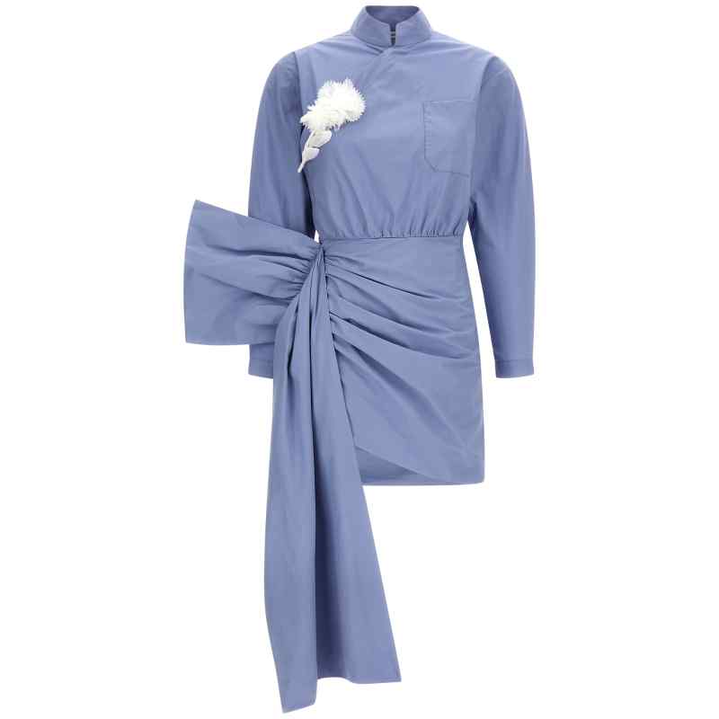 Self-Portrait Blue Cotton Tie Side Mini Dress Self-Portrait Blue Cotton Tie Side Mini Dress