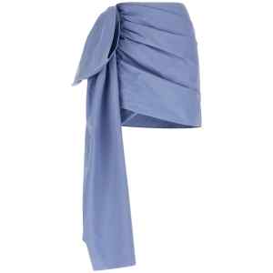 Self-Portrait Blue Cotton Tie Side Mini Skirt