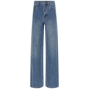 Self-Portrait Rhinestone Denim Straight Leg Jeans