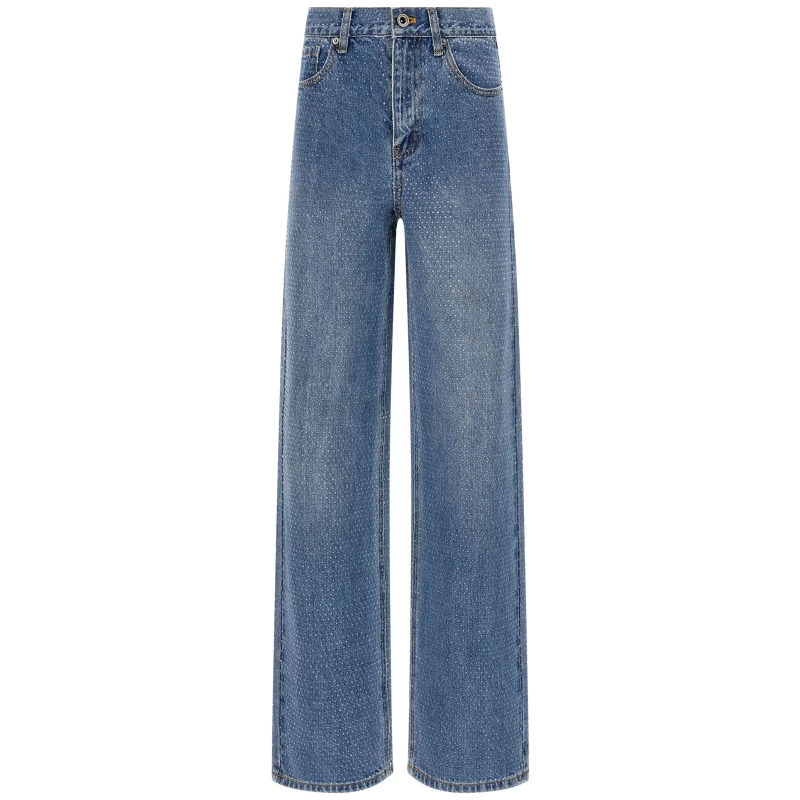 Self-Portrait Rhinestone Denim Straight Leg Jeans