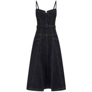 Self-Portrait Indigo Denim Flared Midi Dress