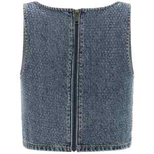 Self-Portrait Rhinestone Denim Crop Top