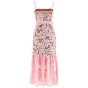 Self-Portrait Self Portrait Pink Crochet Lace Midi Dress