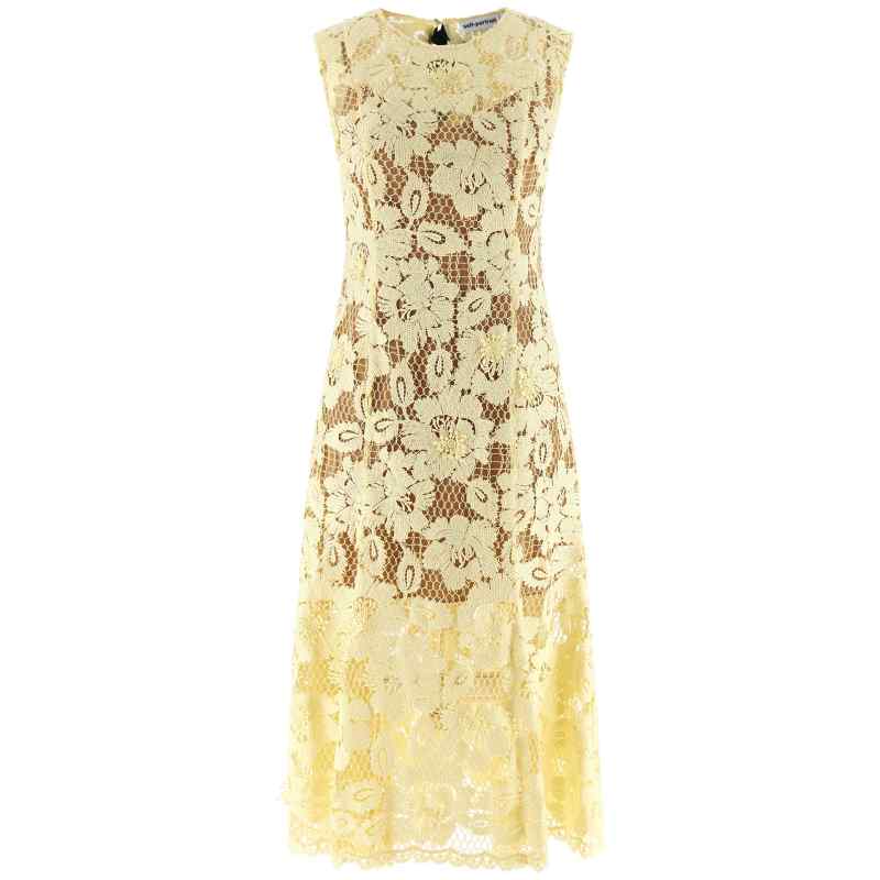 Self-Portrait Yellow Crochet Lace Midi Dress