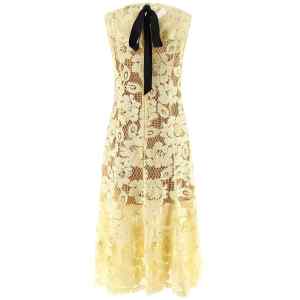 Self-Portrait Yellow Crochet Lace Midi Dress