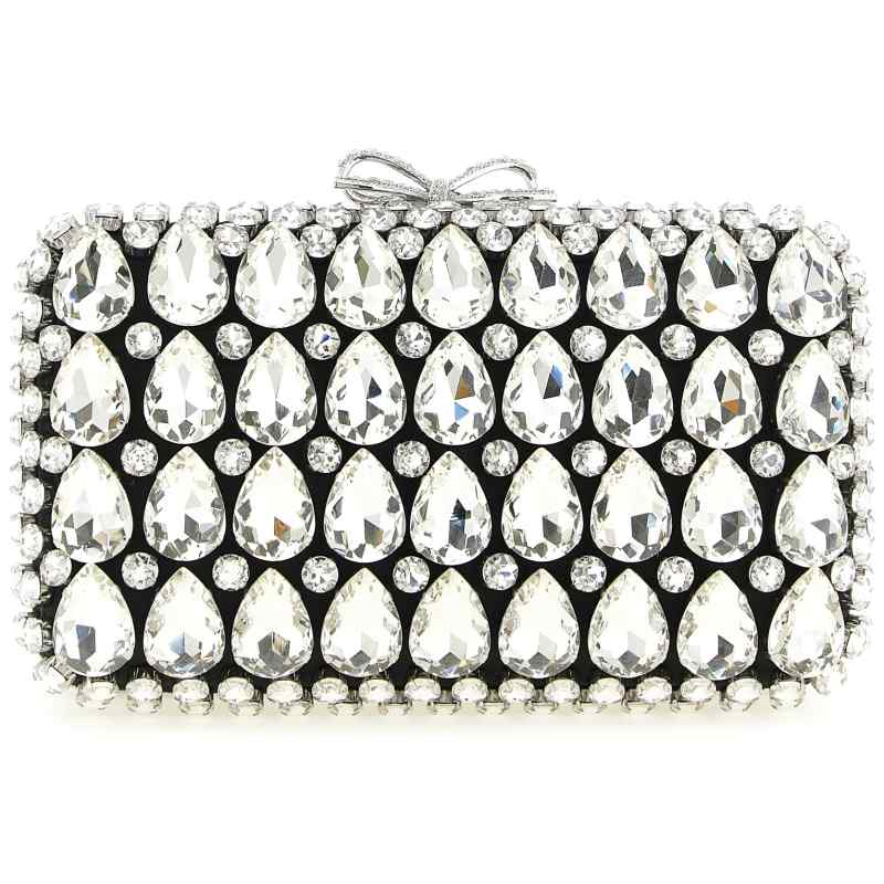 Self Portrait Black Satin Crystal Clutch