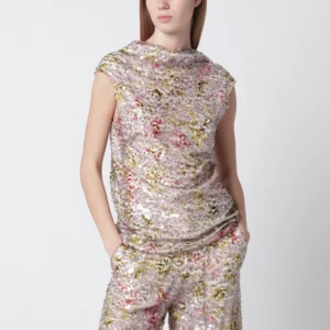 Alberta Ferretti Sleeveless high-neck top with a floral sequin pattern