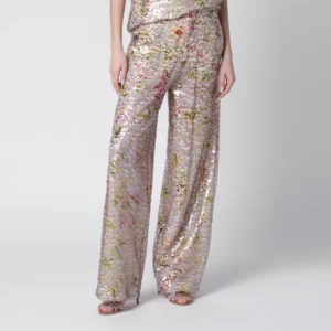Alberta Ferretti Sequin trousers with floral pattern