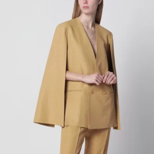 Alberta Ferretti Beige ochre double-breasted silk jacket