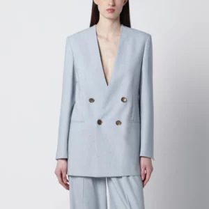 Alberta Ferretti Light blue double-breasted tweed jacket