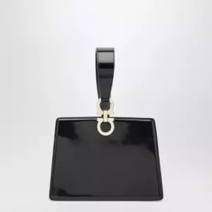 Ferragamo Black double Gancini mini clutch