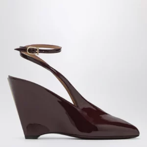 Ferragamo Peep Toe Wedge Sandals in Bordeaux