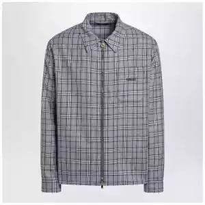 Versace Light blue zip-up checked shirt