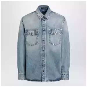 Versace Light blue stone-washed denim shirt with studs
