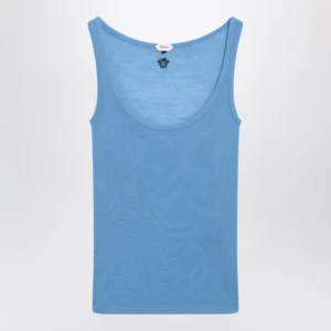 Versace Blue wool tank top with logo embroidery