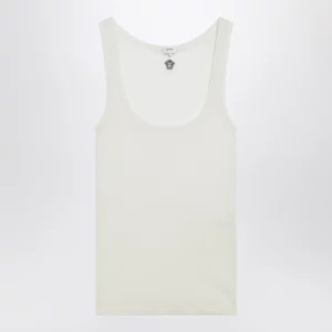 Versace Cream wool tank top with logo embroidery
