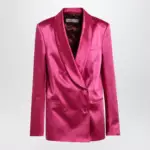 Dries Van Noten Fuchsia double-breasted satin jacket
