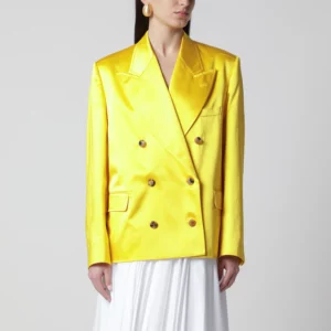 Dries Van Noten Double-Breasted Cotton Blend Jacket Shiny Yellow