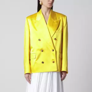 Dries Van Noten Double-Breasted Cotton Blend Jacket Shiny Yellow
