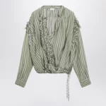 Dries Van Noten Green striped wrap shirt in cupro