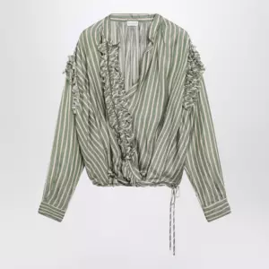 Dries Van Noten Green striped wrap shirt in cupro
