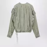 Dries Van Noten Green striped wrap shirt in cupro