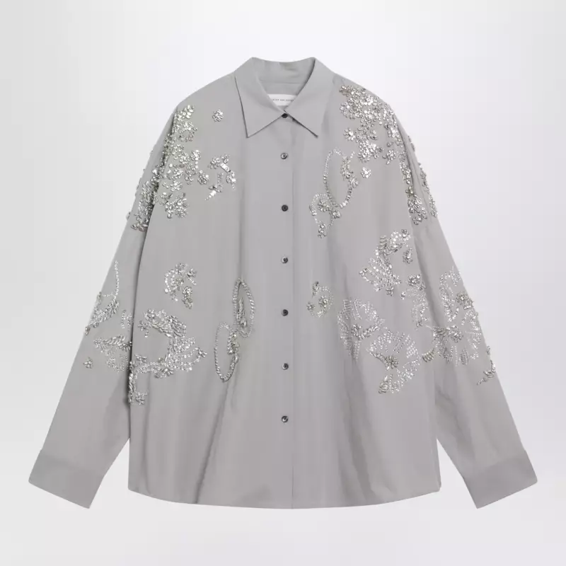 Dries Van Noten Grey shirt with sequin embroidery