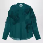 Dries Van Noten Petrol green shirt with raised rose details