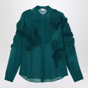 Dries Van Noten Petrol green shirt with raised rose details