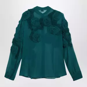 Dries Van Noten Petrol green shirt with raised rose details