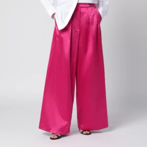 Dries Van Noten Wide pleated fuchsia satin trousers
