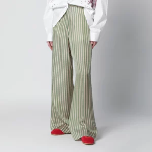 Dries Van Noten Wide-leg green striped trousers