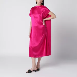 Dries Van Noten Fuchsia silk satin midi dress