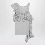 Dries Van Noten Grey mélange tank top with ruffles