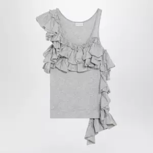 Dries Van Noten Grey mélange tank top with ruffles