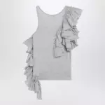 Dries Van Noten Grey mélange tank top with ruffles