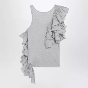 Dries Van Noten Grey mélange tank top with ruffles