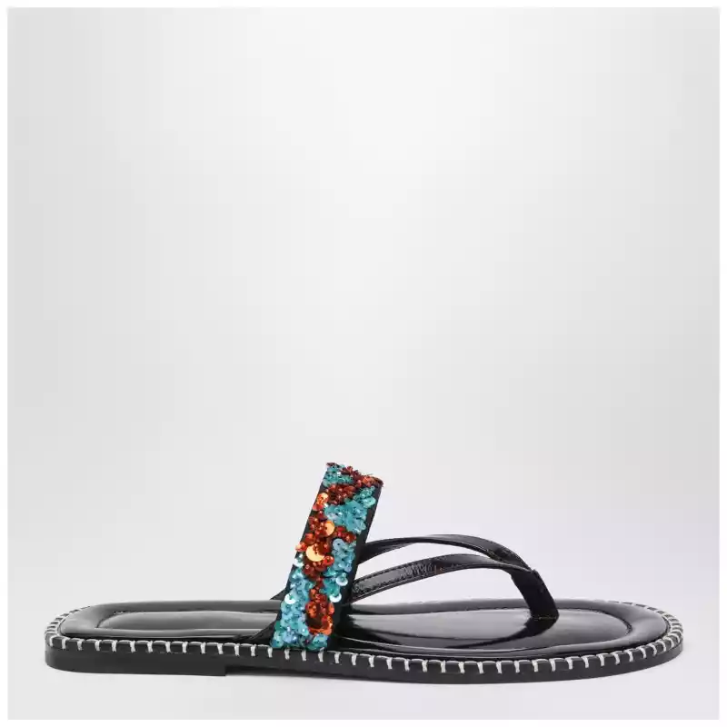 Dries Van Noten Black thong slip-on sandals with sequins