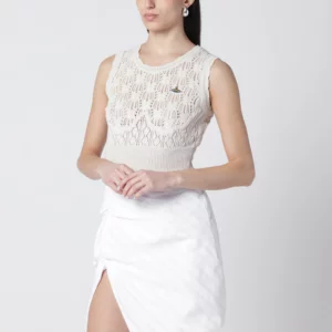Vivienne Westwood Cream crochet top with Orb logo