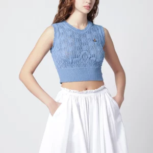 Vivienne Westwood Light blue crochet top with Orb logo