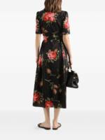 Dolce & Gabbana- floral-print belted midi dress in black cotton
