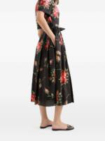 Dolce & Gabbana- floral-print belted midi dress in black cotton