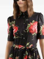 Dolce & Gabbana- floral-print belted midi dress in black cotton
