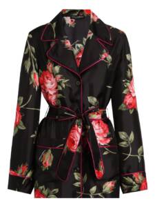 Dolce & Gabbana-black silk floral-print belted shirt