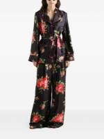 Dolce & Gabbana-black silk floral-print belted shirt