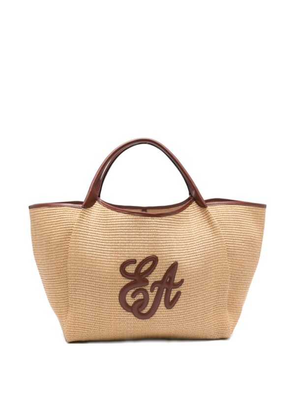 Emporio Armani Large Woven Straw Shopper With Ea Logo