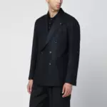 Tagliatore Blue double-breasted jacket in wool and cashmere