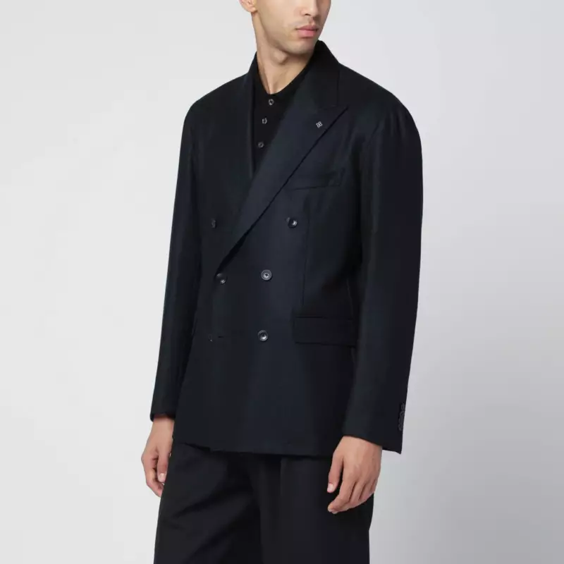 Tagliatore Blue double-breasted jacket in wool and cashmere