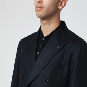 Tagliatore Blue double-breasted jacket in wool and cashmere