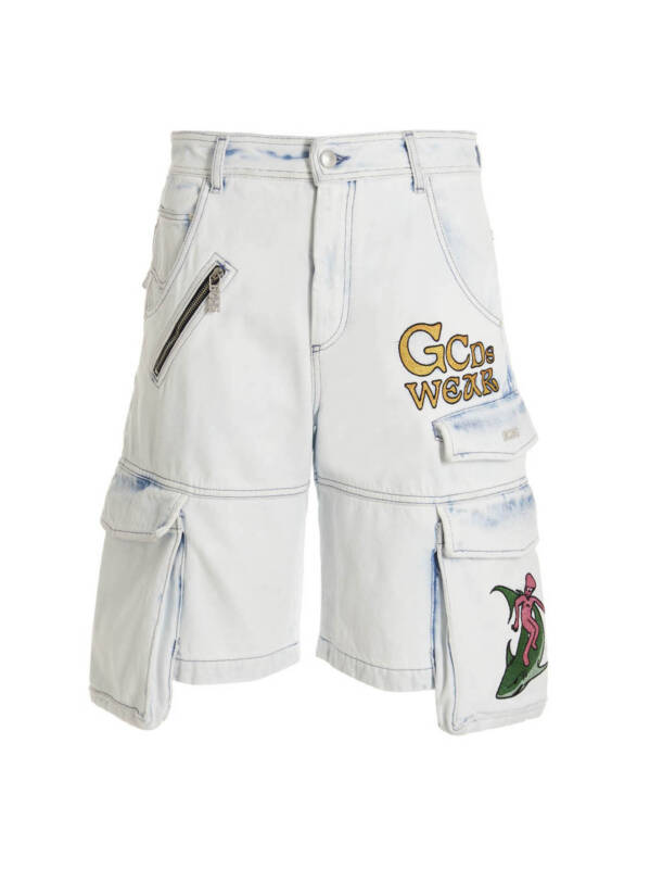 Gcds Bleached Embroidered Ultracargo Bermuda Shorts